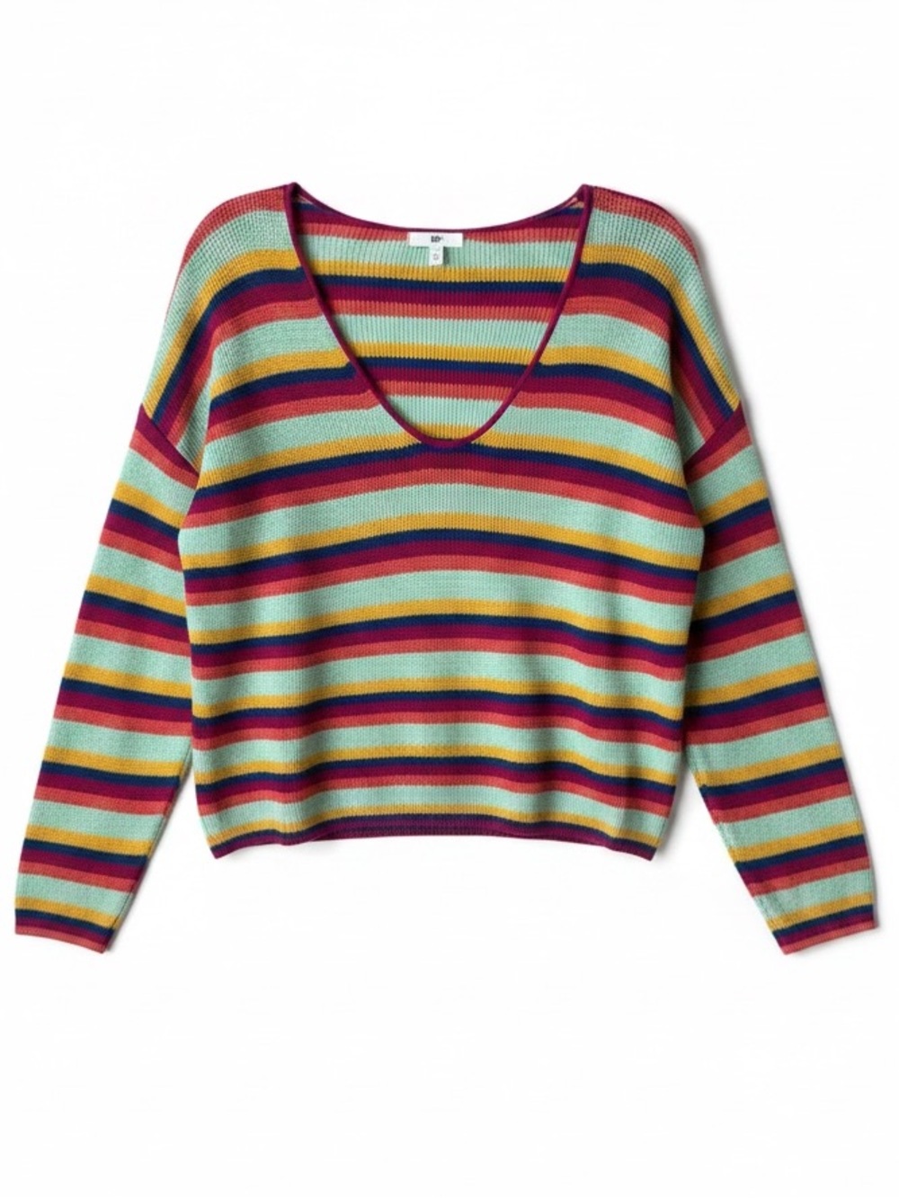BP NORDSTROM Women's Stripe Thermal Stitch V-Neck Sweater Long Sleeve Small